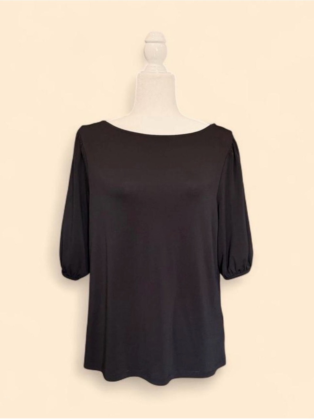 Peasant Flowy Black Boatneck Elbow Puff-Sleeve Top by H&M Size Medium
